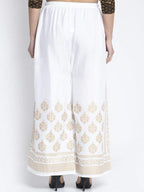 PAVONINE White Color Block Side Printed Rayon Fabric Sharara For Women | Grocsy