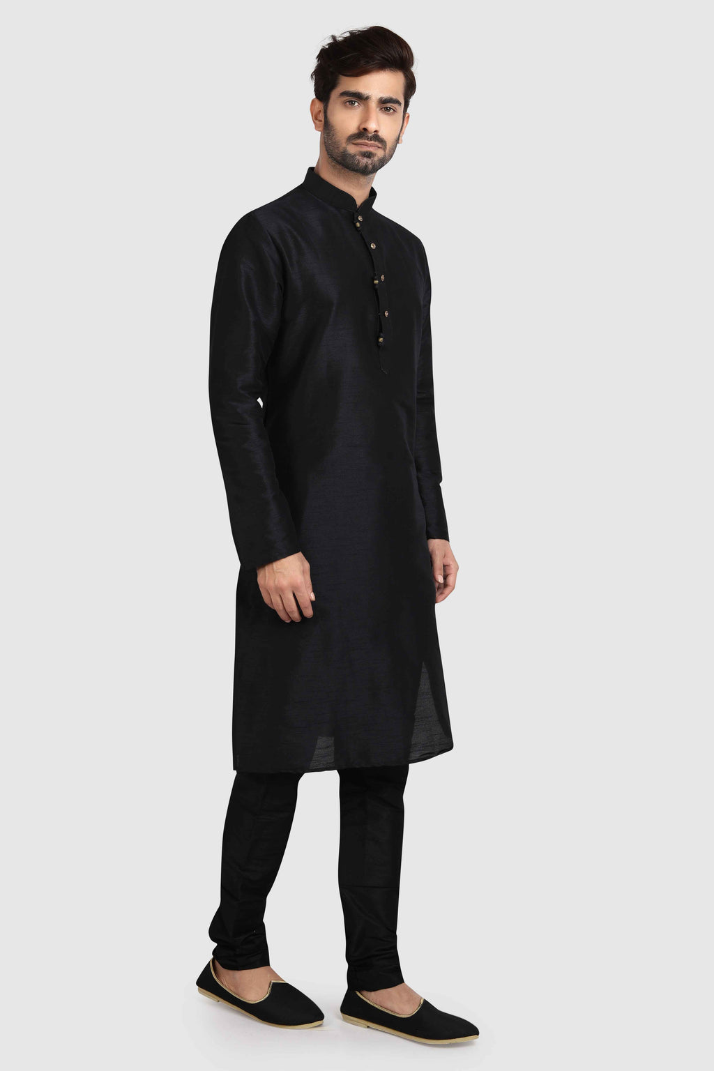 Raivat Ethnic Art Silk Kurta Pajama In Black Colour | Grocsy