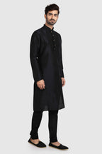 Raivat Ethnic Art Silk Kurta Pajama In Black Colour | Grocsy