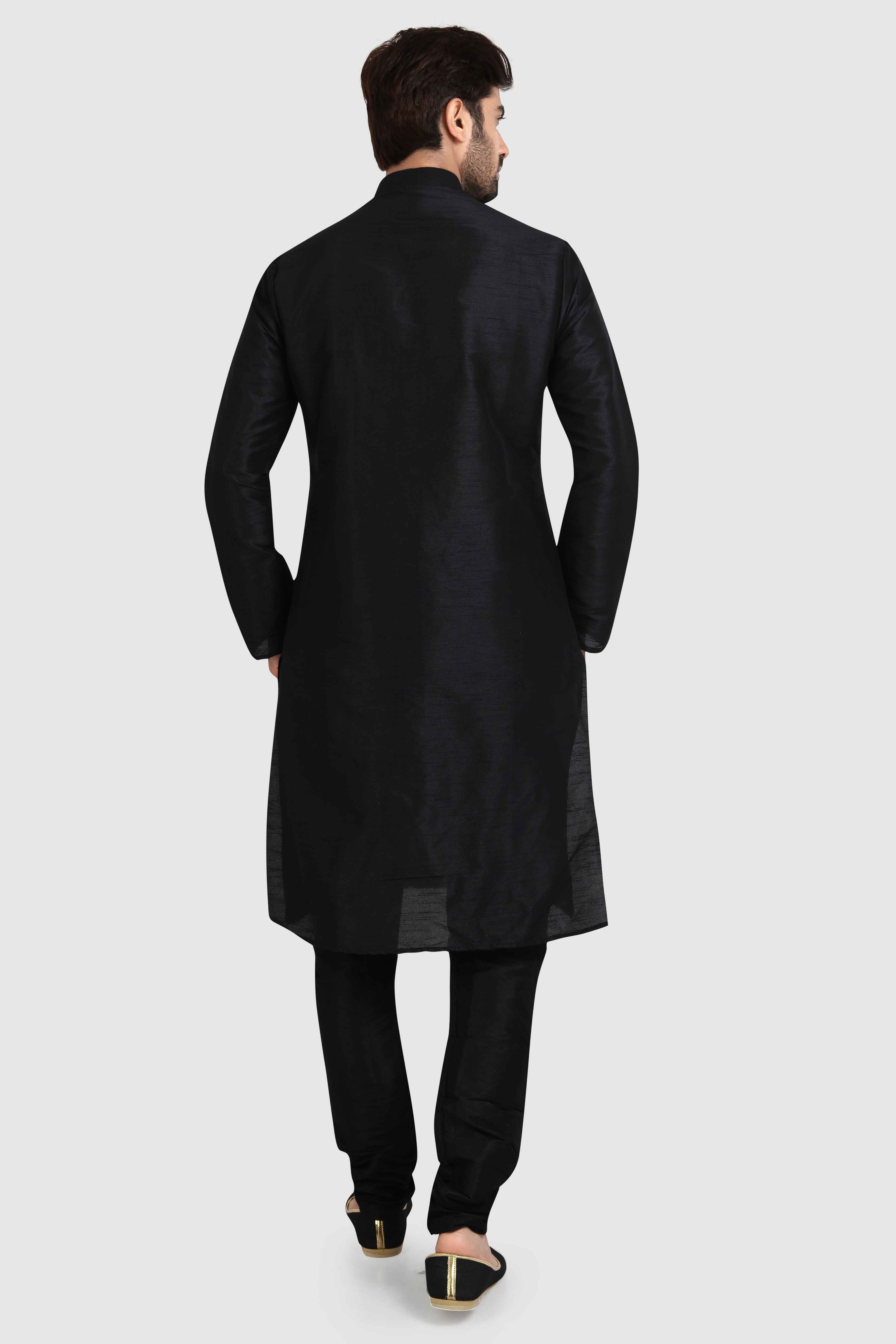 Raivat Ethnic Art Silk Kurta Pajama In Black Colour | Grocsy