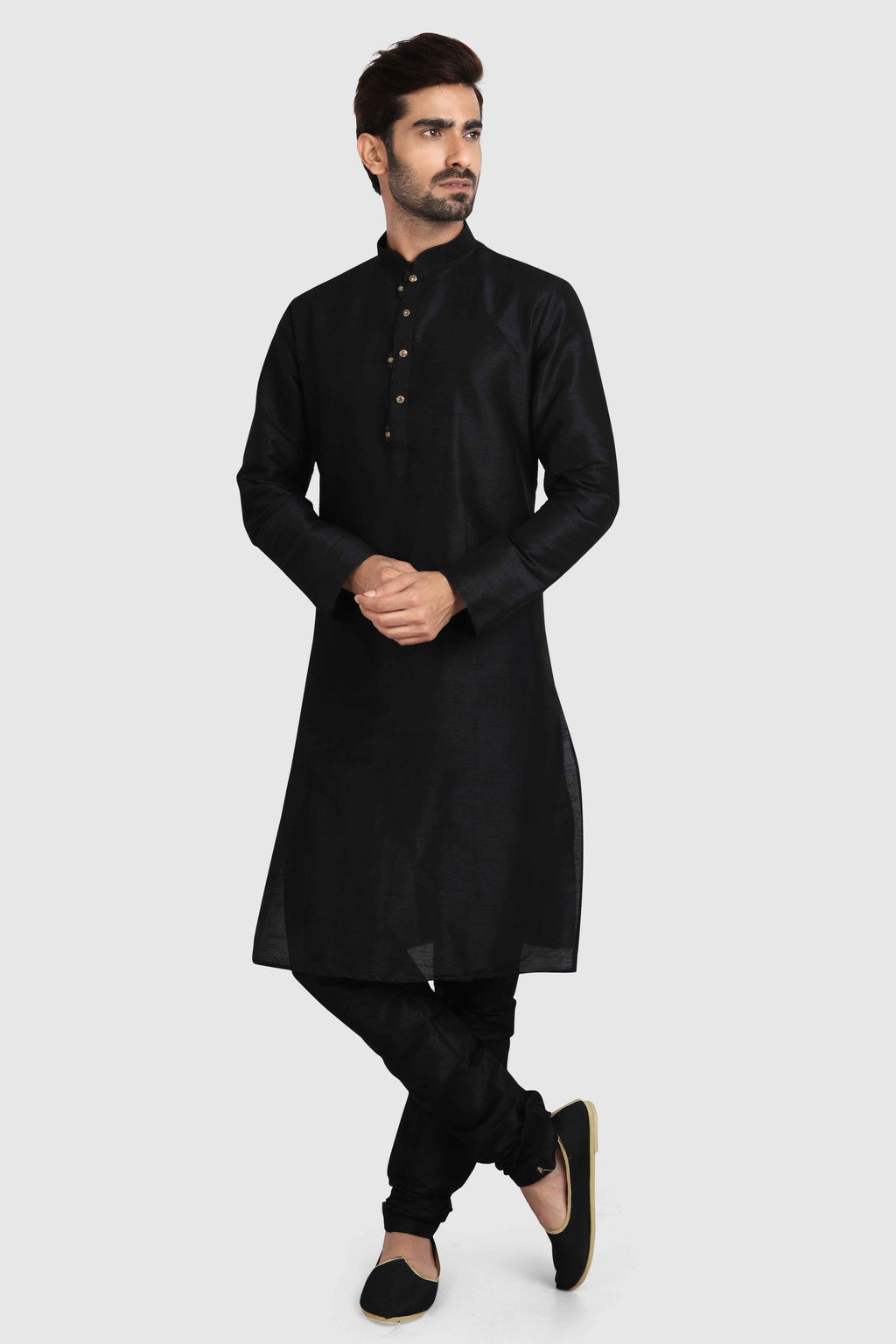 Raivat Ethnic Art Silk Kurta Pajama In Black Colour | Grocsy