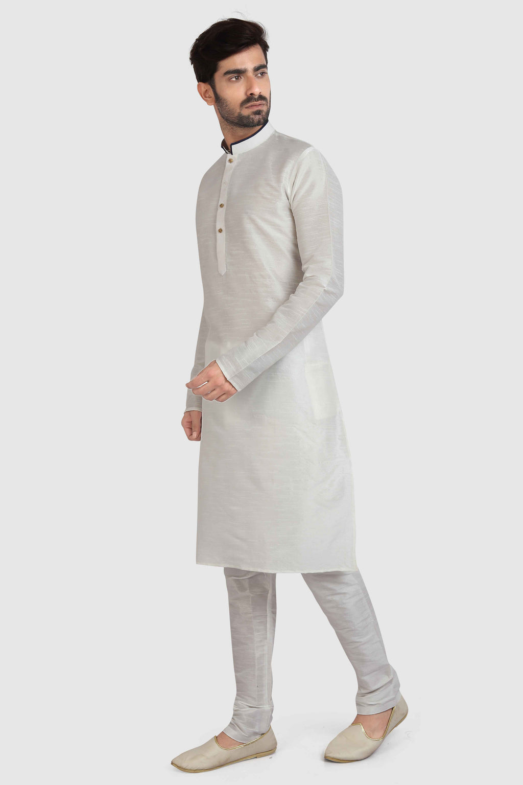 Raivat Ethnic Art Silk Kurta Pajama In Off White Colour | Grocsy