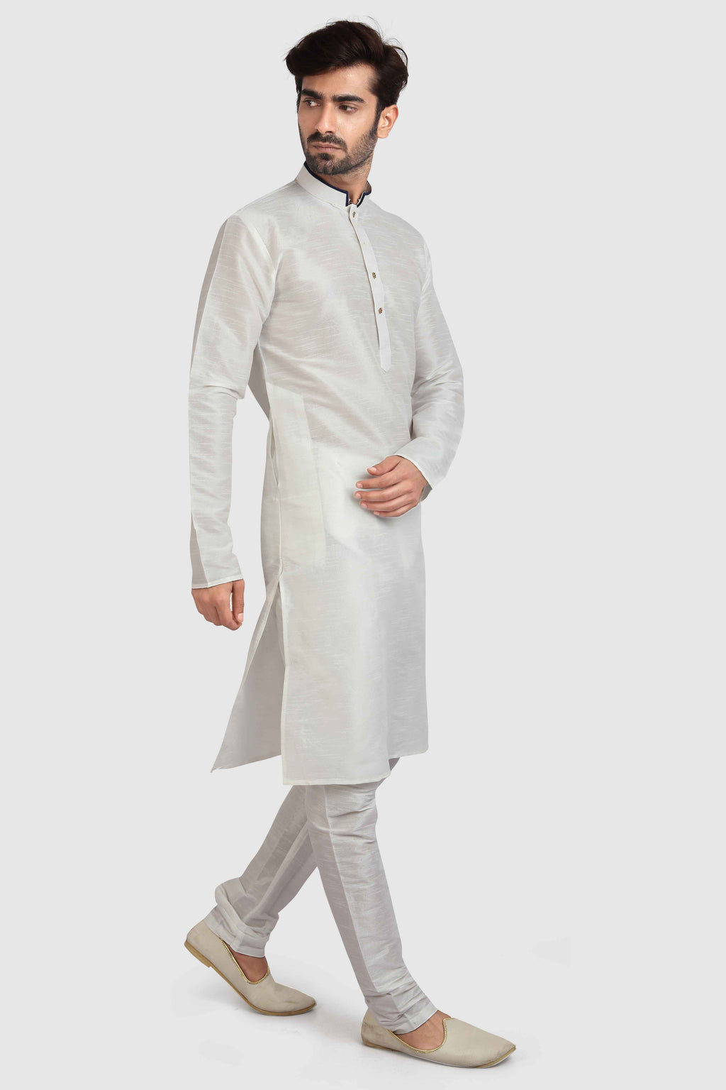 Raivat Ethnic Art Silk Kurta Pajama In Off White Colour | Grocsy