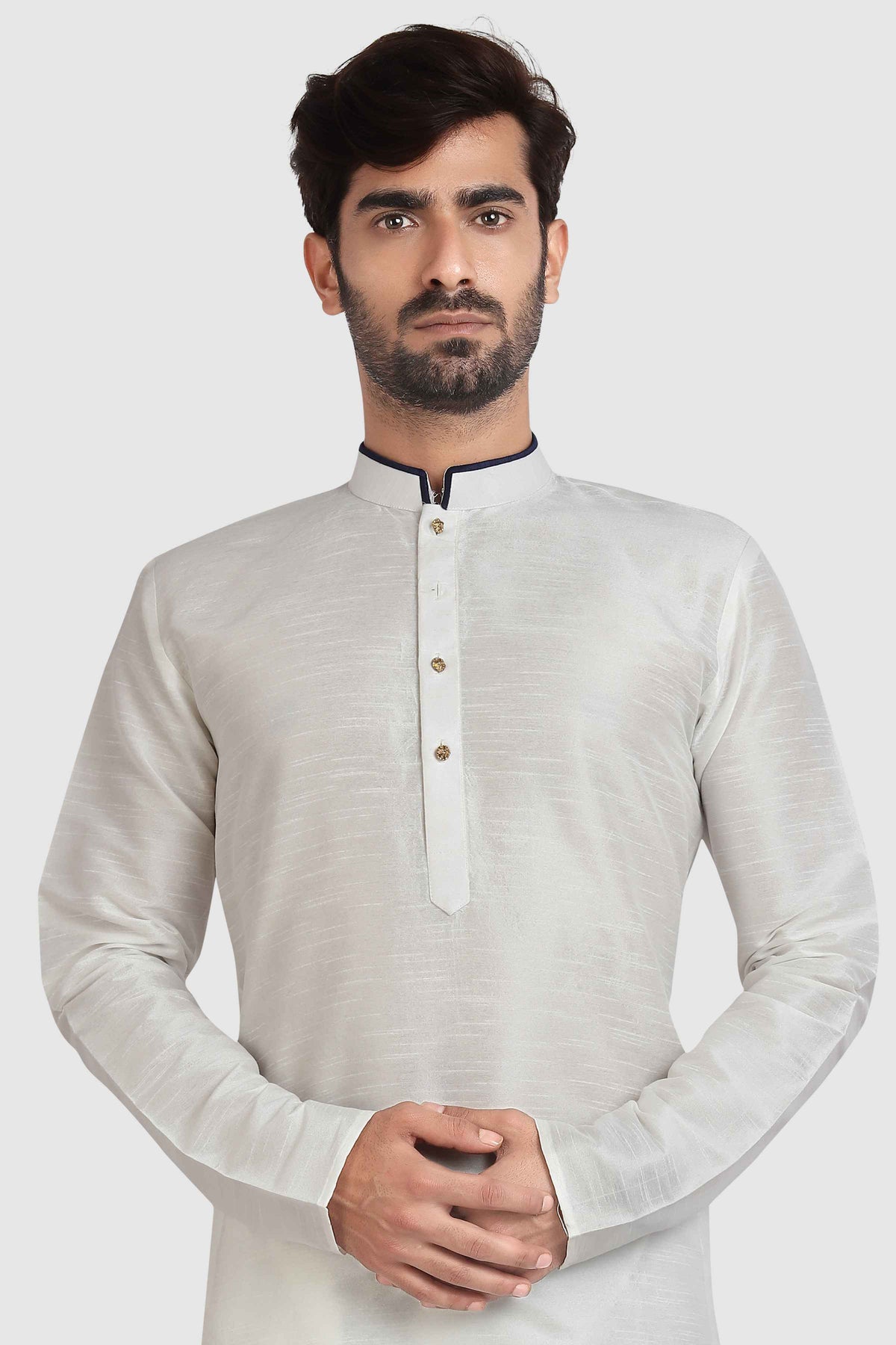 Raivat Ethnic Art Silk Kurta Pajama In Off White Colour | Grocsy