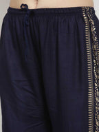 PAVONINE Navy Blue Color Block Side Printed Rayon Fabric Sharara For Women | Grocsy