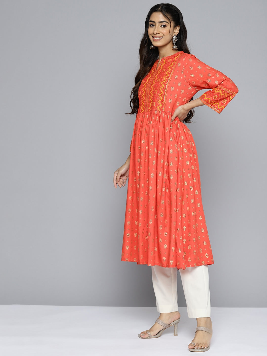 HERE&NOW Women Orange Ethnic Motifs Printed Kurta | Grocsy