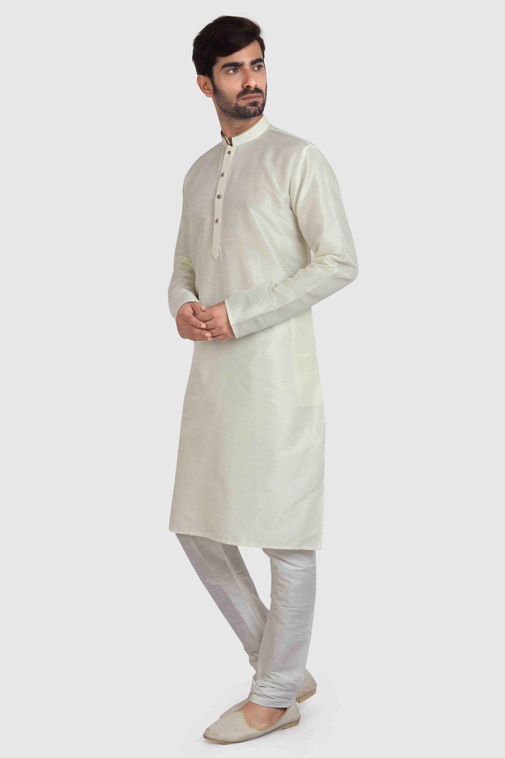 Raivat Ethnic Art Silk Kurta Pajama In Cream Colour | Grocsy