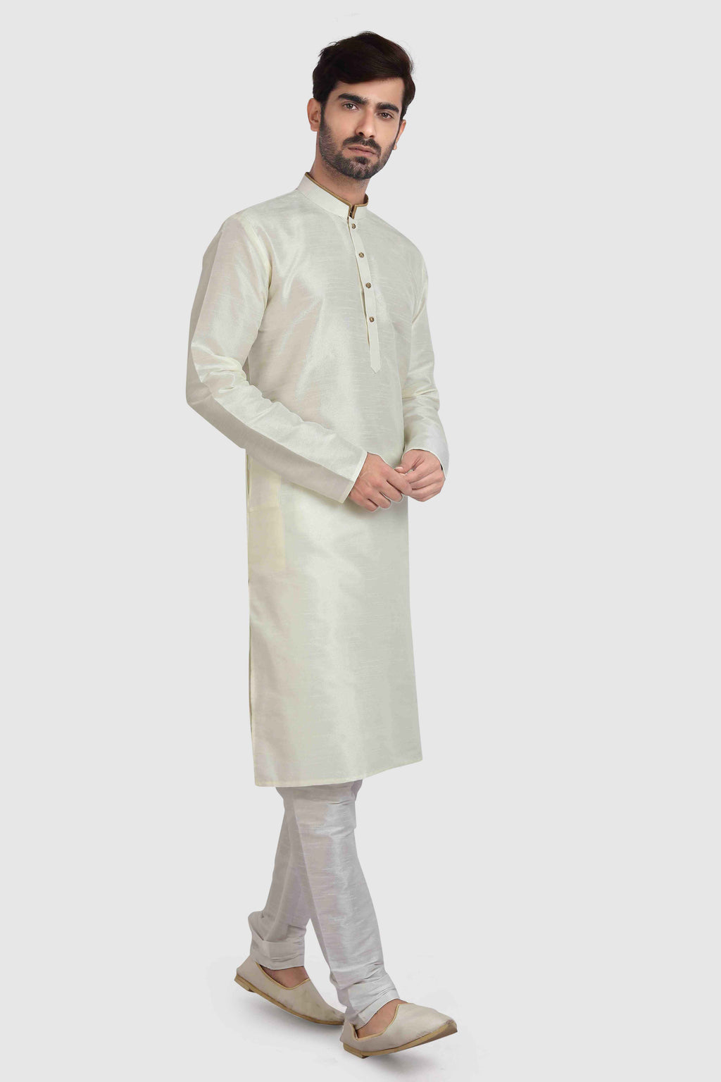 Raivat Ethnic Art Silk Kurta Pajama In Cream Colour | Grocsy