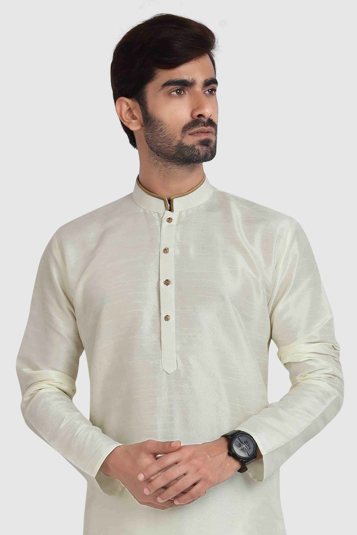 Raivat Ethnic Art Silk Kurta Pajama In Cream Colour | Grocsy