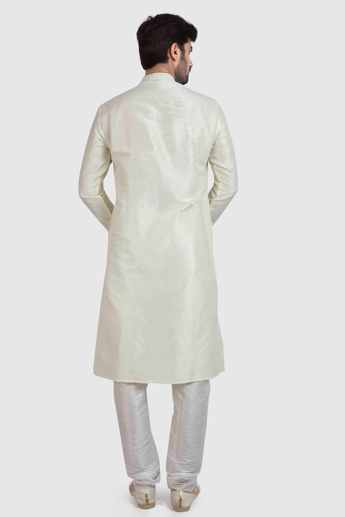Raivat Ethnic Art Silk Kurta Pajama In Cream Colour | Grocsy