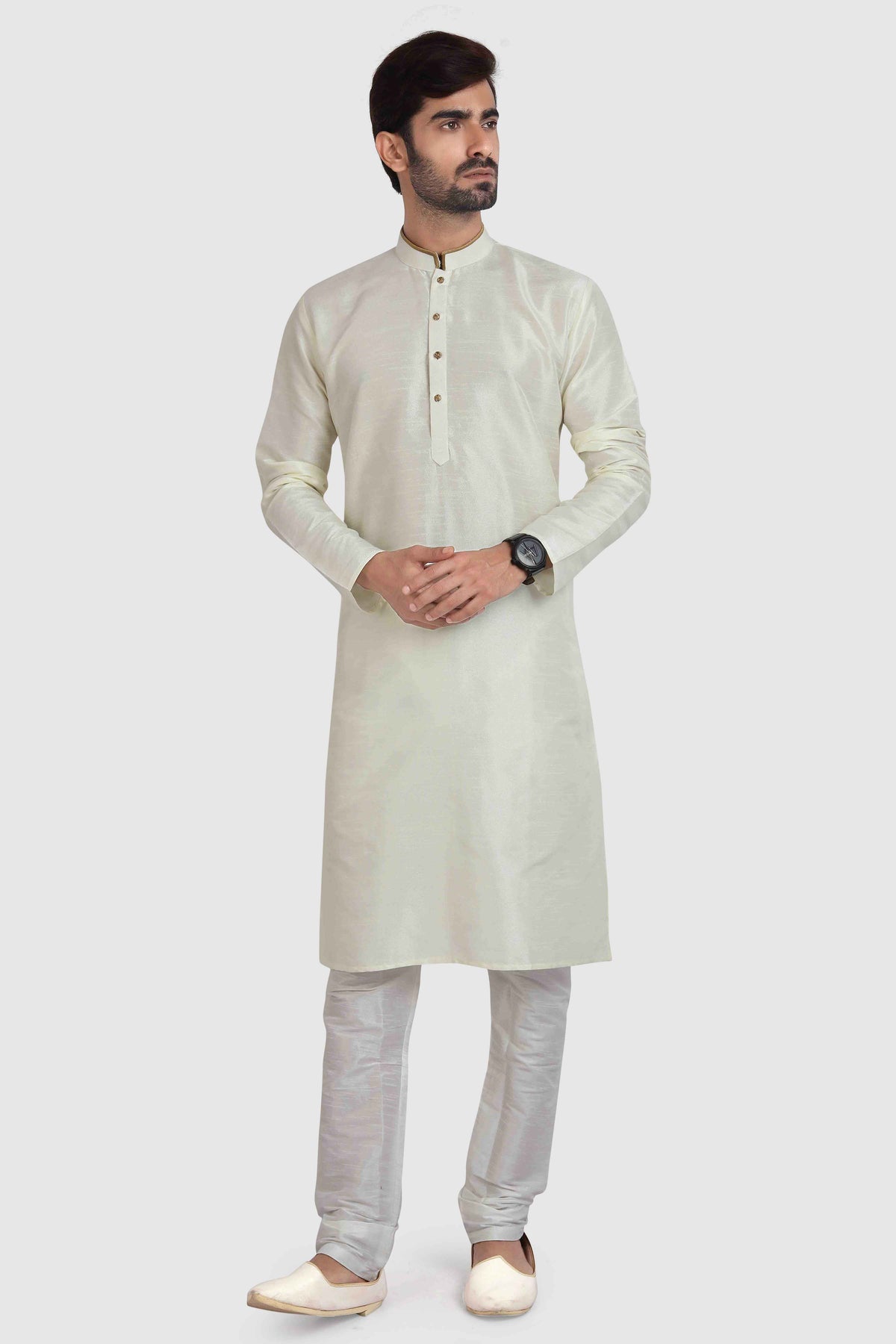 Raivat Ethnic Art Silk Kurta Pajama In Cream Colour | Grocsy