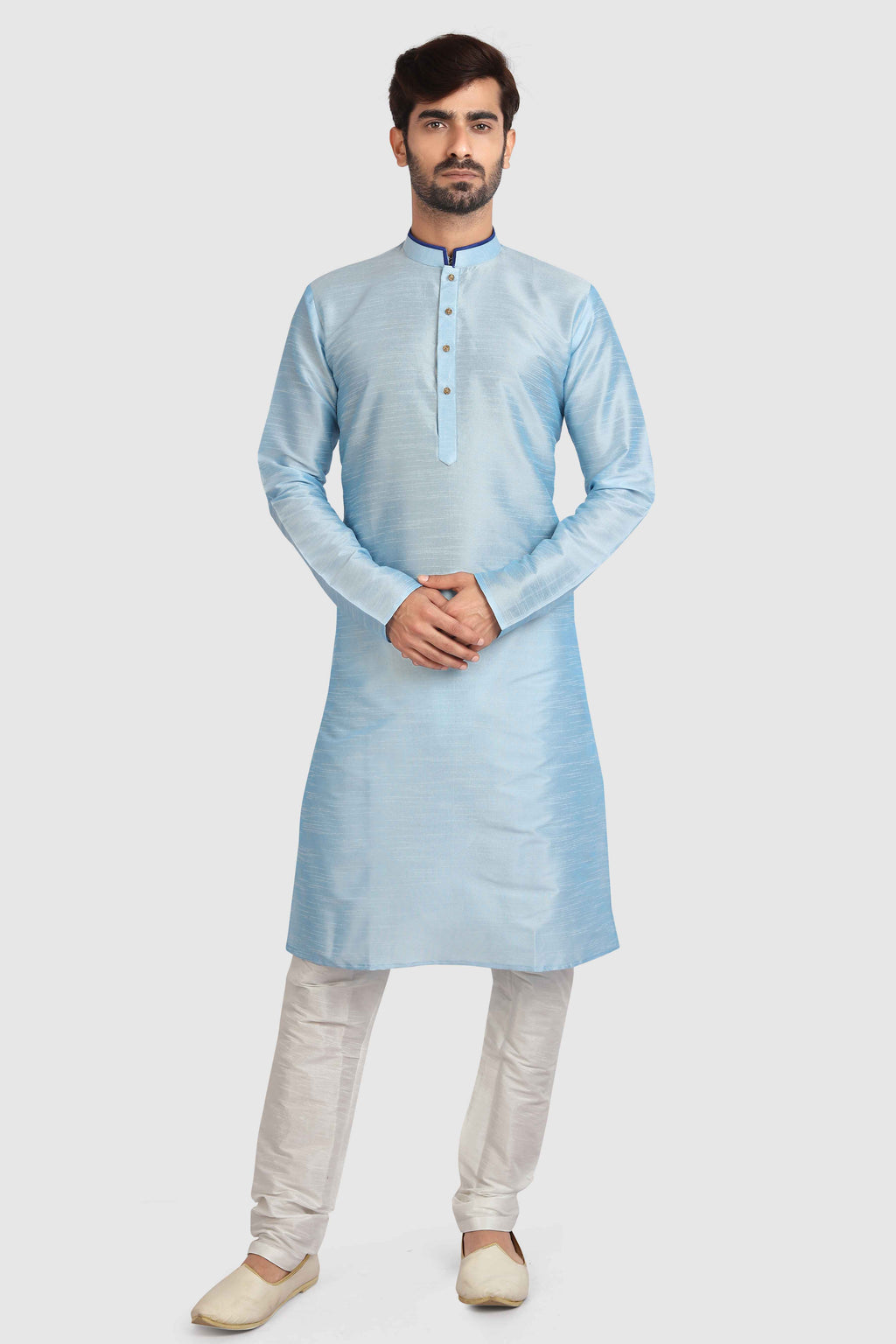 Raivat Ethnic Art Silk Kurta Pajama In Sky Blue Colour | Grocsy