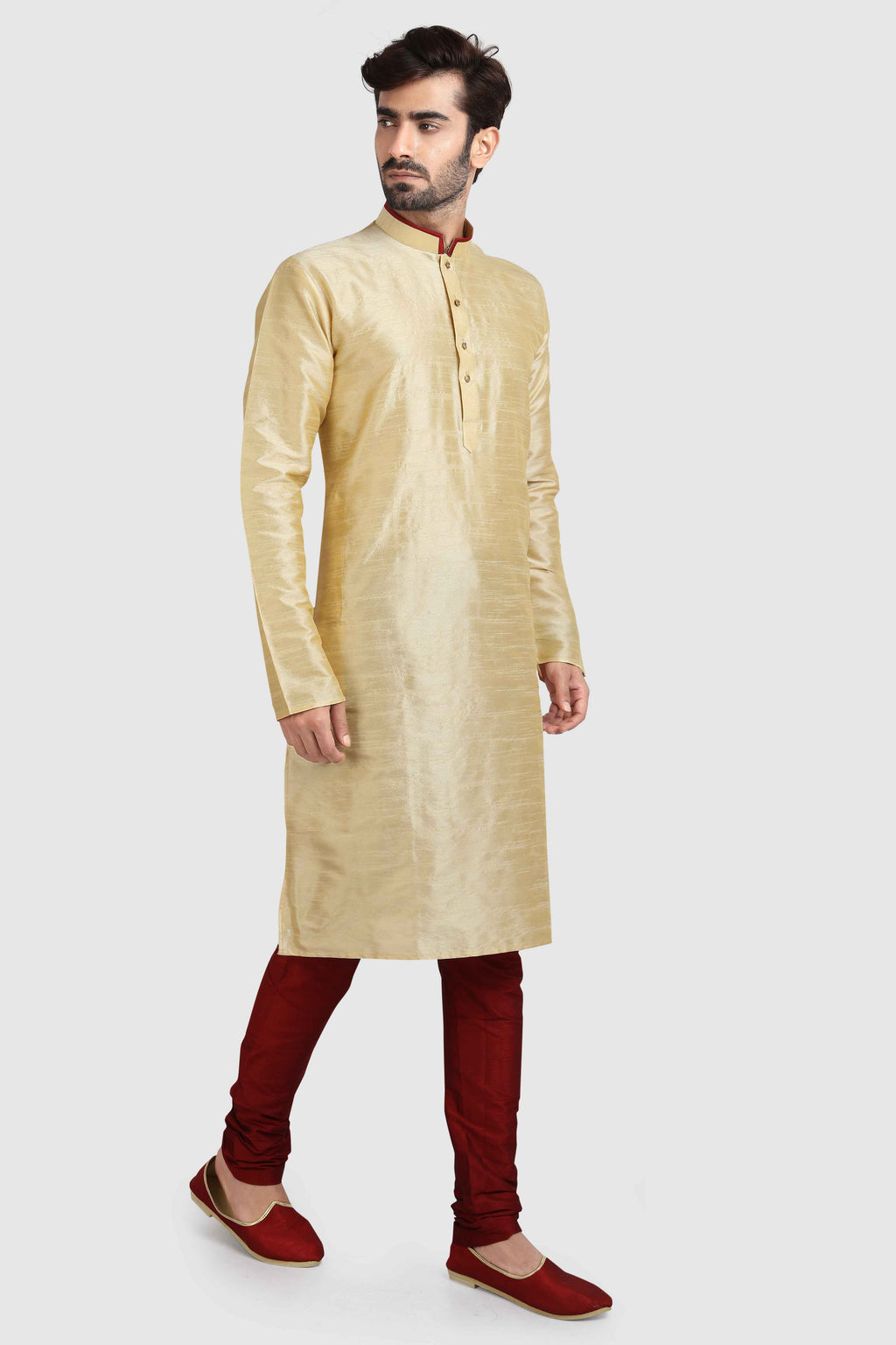 Raivat Ethnic Art Silk Kurta Pajama In Gold Colour | Grocsy