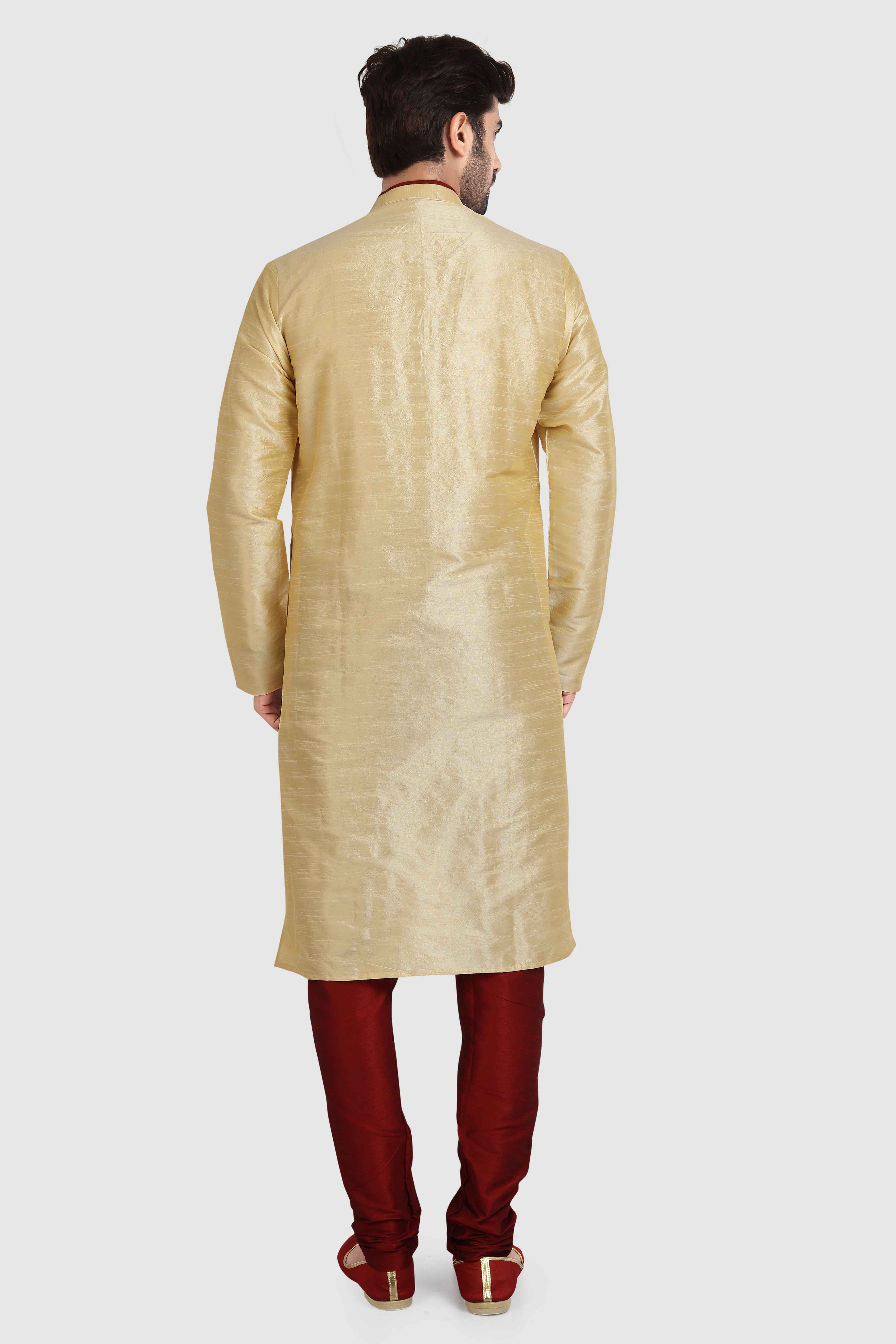 Raivat Ethnic Art Silk Kurta Pajama In Gold Colour | Grocsy