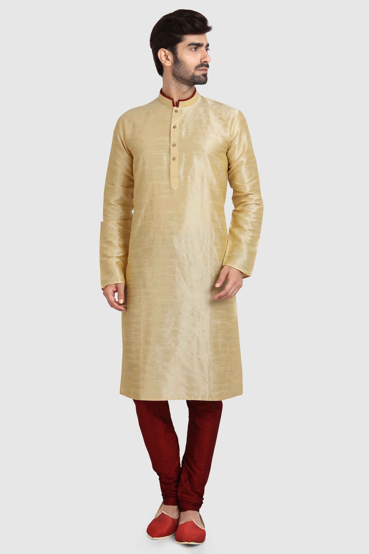 Raivat Ethnic Art Silk Kurta Pajama In Gold Colour | Grocsy