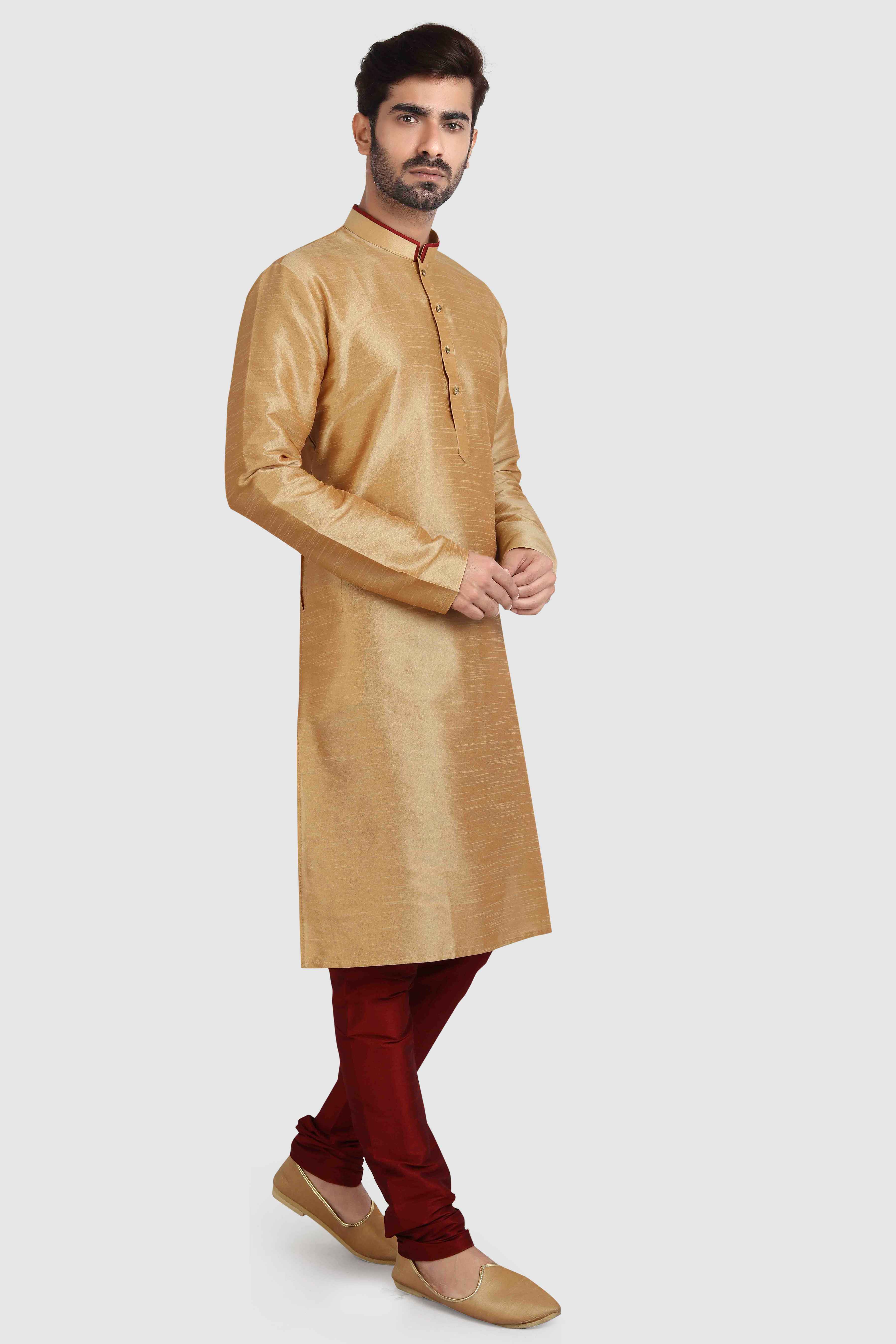 Raivat Ethnic Art Silk Kurta Pajama In Chikoo Colour | Grocsy
