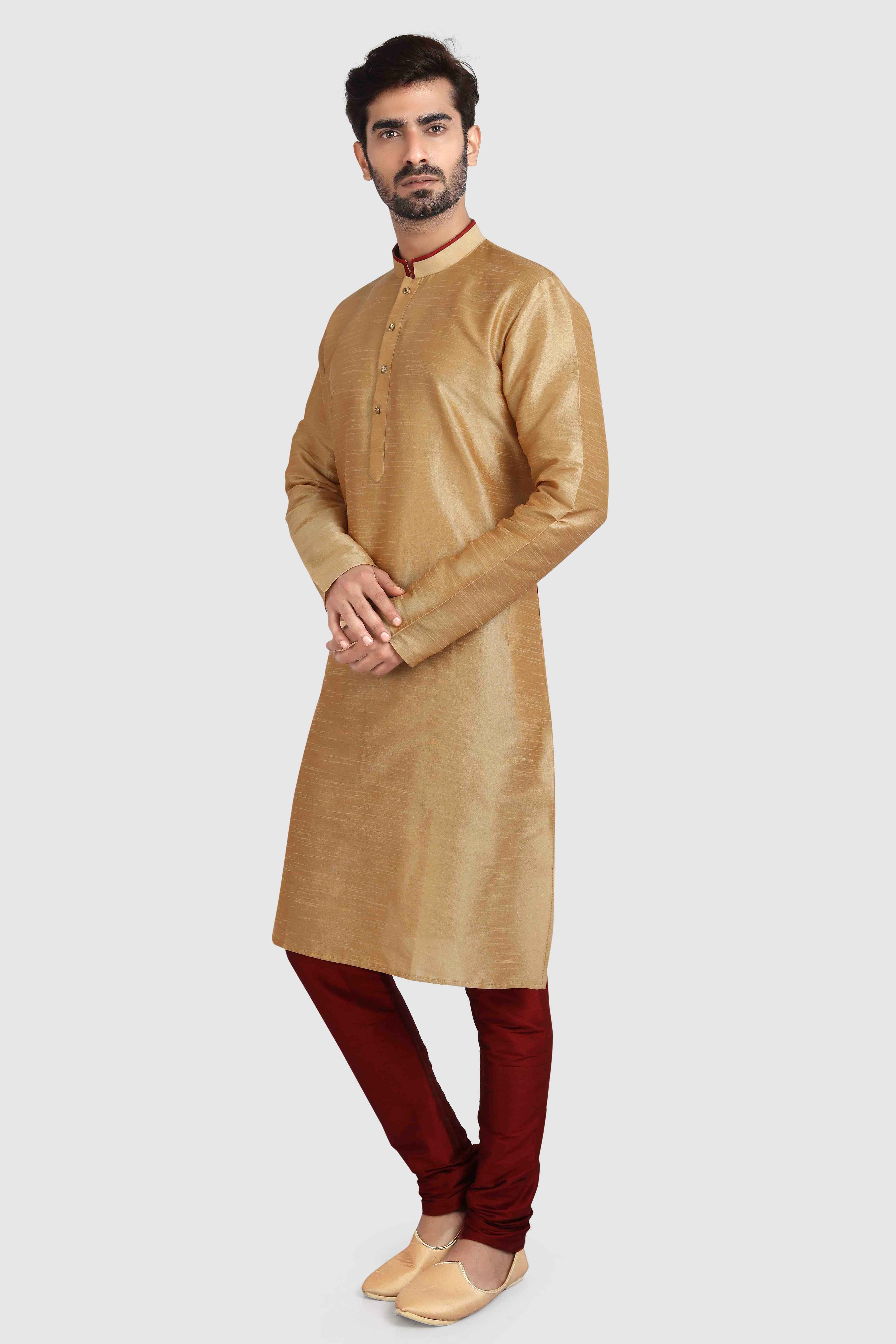 Raivat Ethnic Art Silk Kurta Pajama In Chikoo Colour | Grocsy