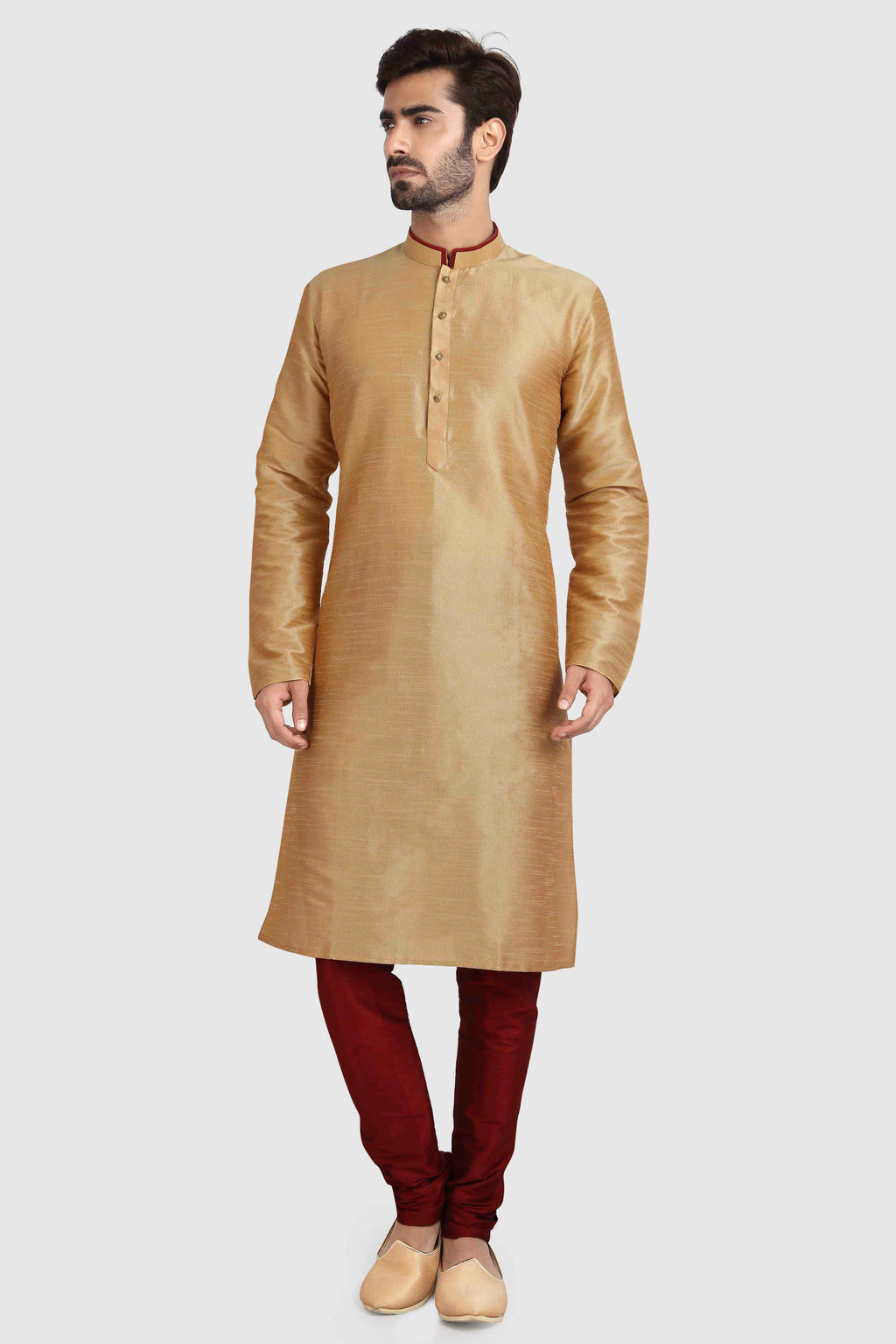 Raivat Ethnic Art Silk Kurta Pajama In Chikoo Colour | Grocsy