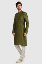 Raivat Ethnic Art Silk Kurta Pajama In Mehendi Green Colour | Grocsy