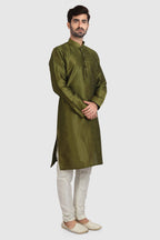 Raivat Ethnic Art Silk Kurta Pajama In Mehendi Green Colour | Grocsy