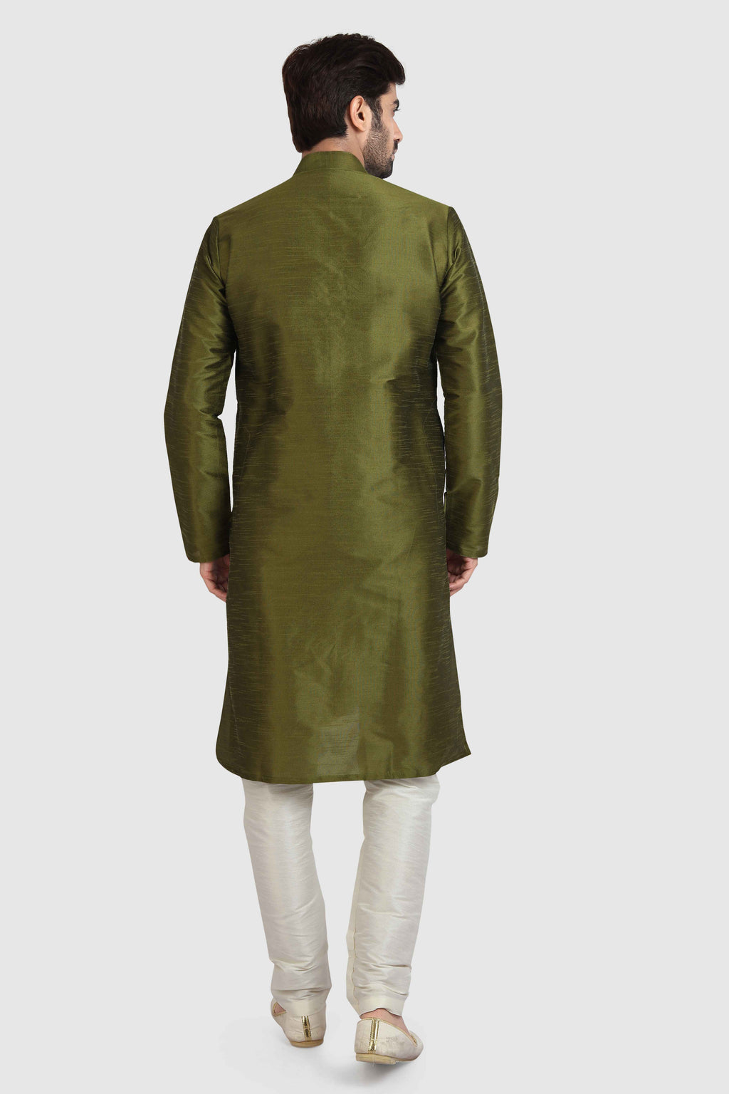 Raivat Ethnic Art Silk Kurta Pajama In Mehendi Green Colour | Grocsy