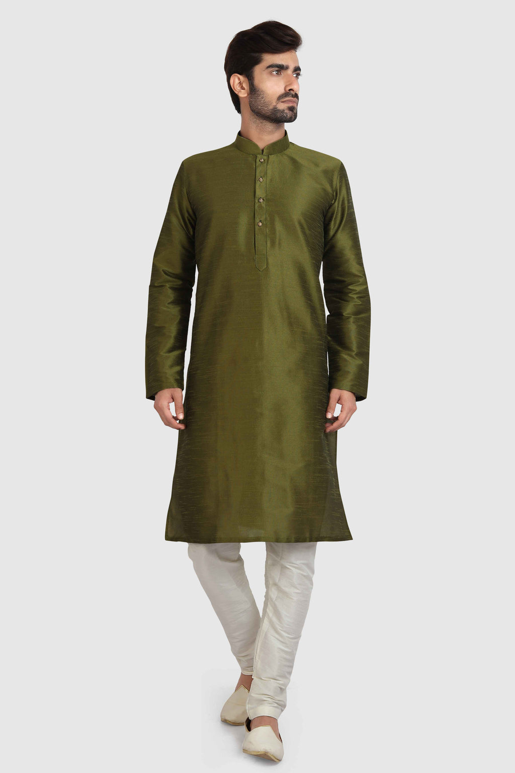 Raivat Ethnic Art Silk Kurta Pajama In Mehendi Green Colour | Grocsy
