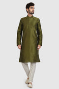 Raivat Ethnic Art Silk Kurta Pajama In Mehendi Green Colour | Grocsy