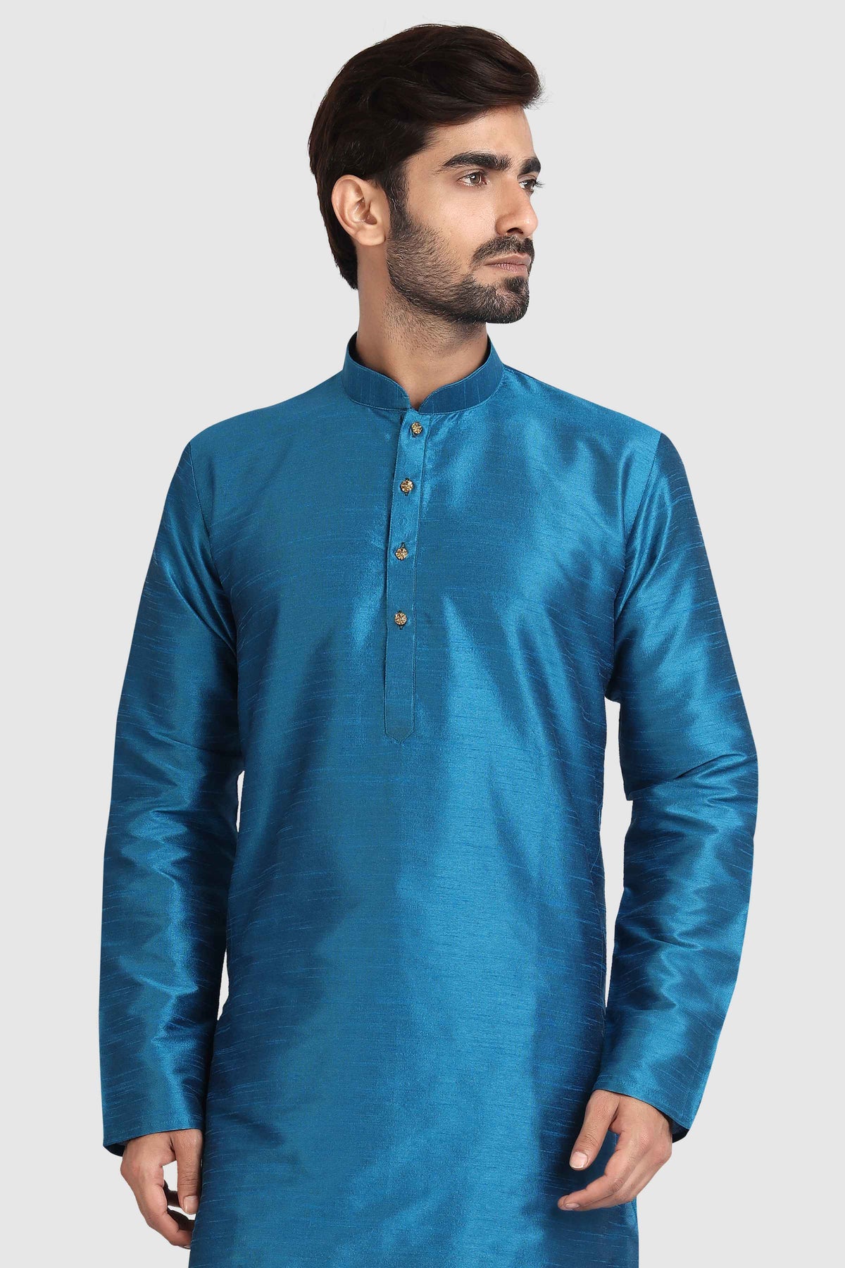 Raivat Ethnic Art Silk Kurta Pajama In Teal Blue Colour | Grocsy