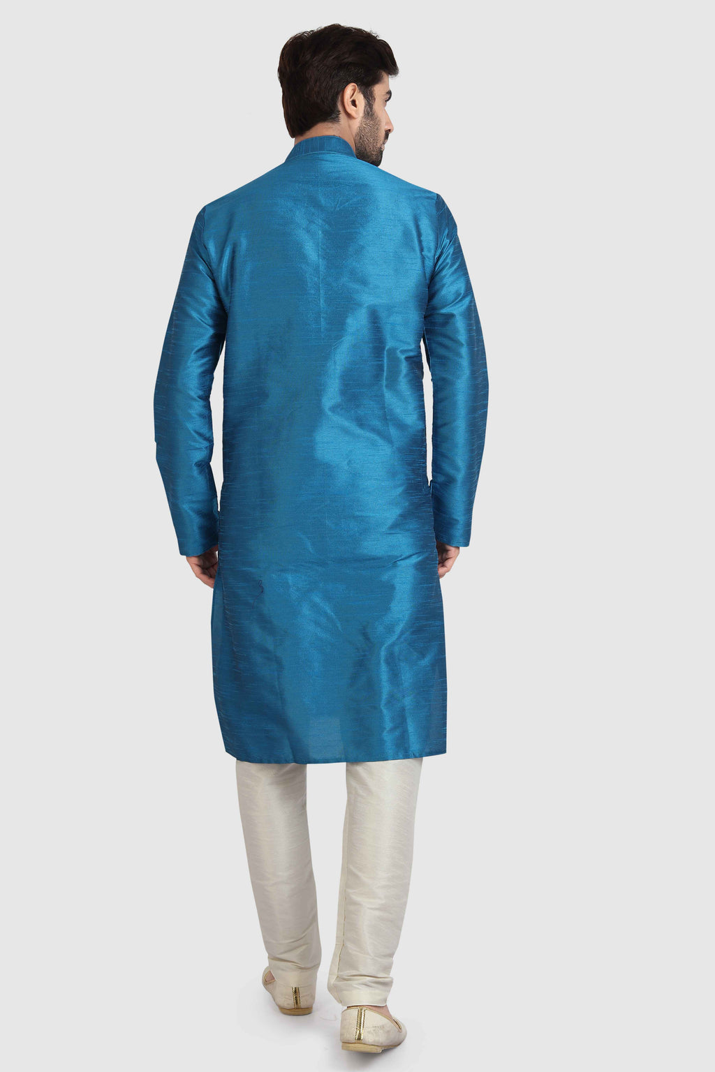 Raivat Ethnic Art Silk Kurta Pajama In Teal Blue Colour | Grocsy