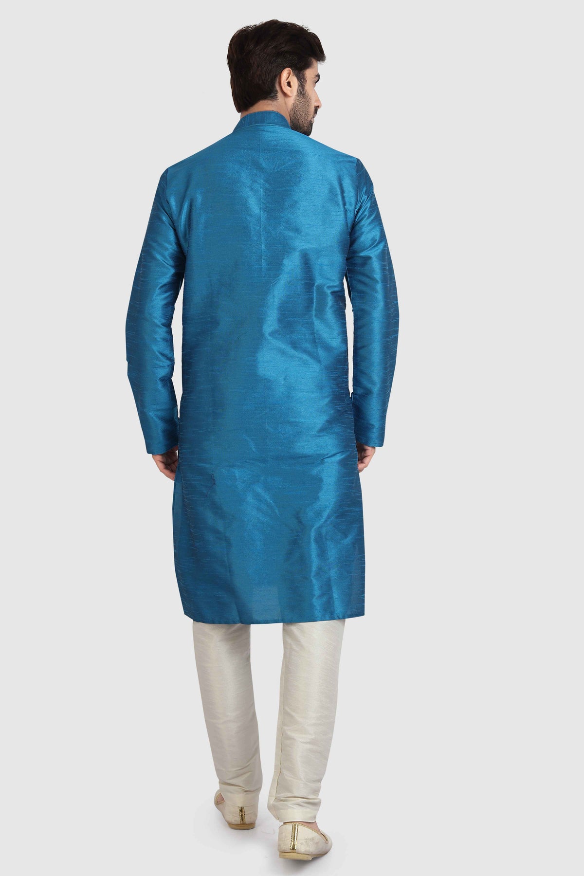 Raivat Ethnic Art Silk Kurta Pajama In Teal Blue Colour | Grocsy