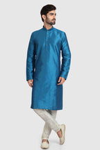 Raivat Ethnic Art Silk Kurta Pajama In Teal Blue Colour | Grocsy