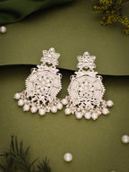 Tehzeeb Creations Fashionable Gold Earrings Studded With Kundan And Pearl | Grocsy