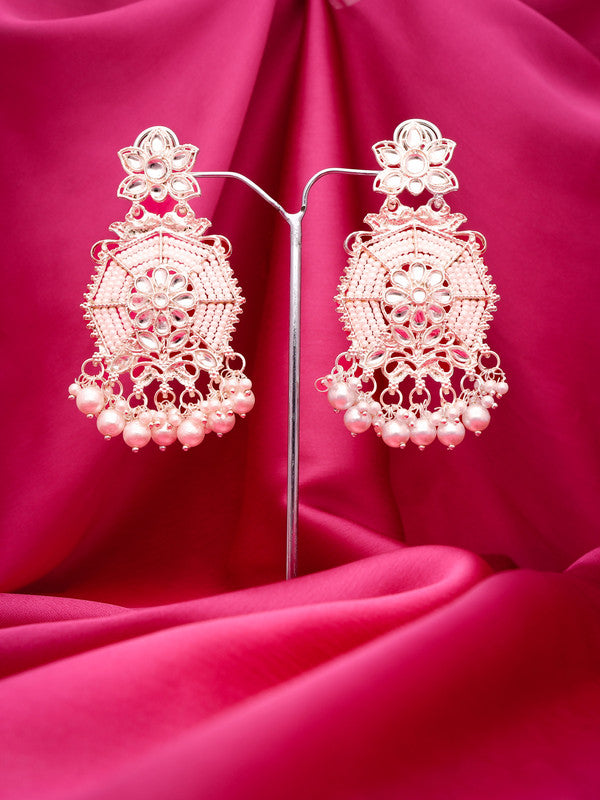 Tehzeeb Creations Fashionable Gold Earrings Studded With Kundan And Pearl | Grocsy