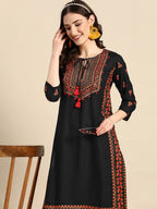 Sangria Floral Yoke Printed Mirror Work Kurta | Grocsy