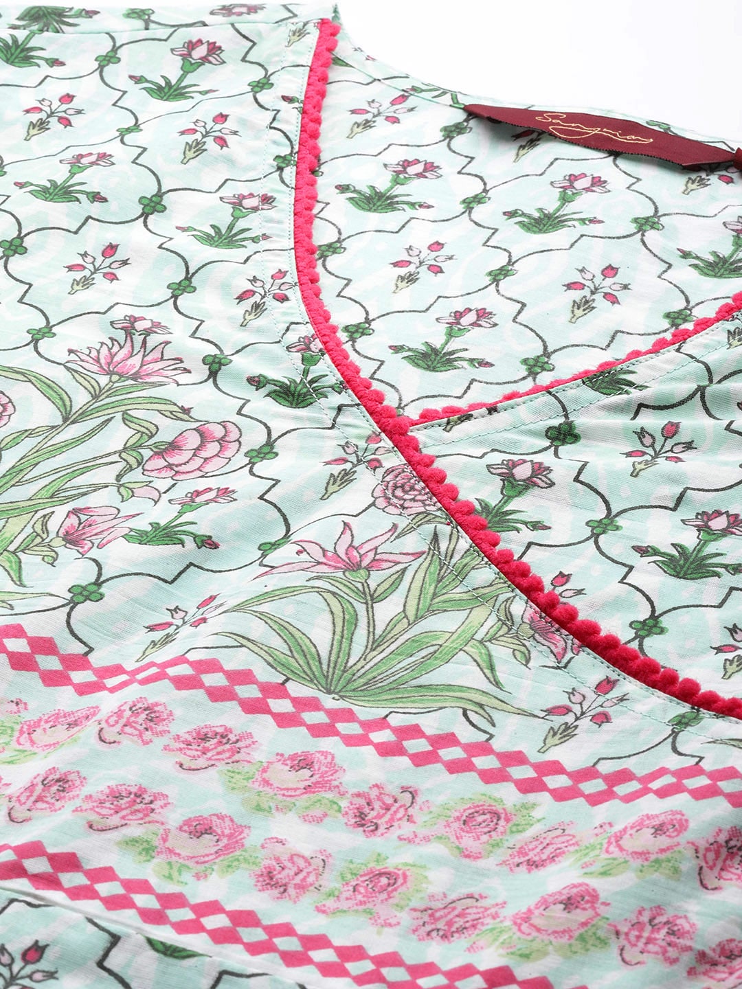 Sangria Pure Cotton Ethnic Motifs Printed Angrakha Kurta | Grocsy