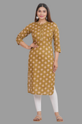 House of RP Women's Brown Cotton Floral Print Straight Kurta | Grocsy