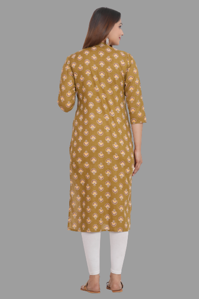 House of RP Women's Brown Cotton Floral Print Straight Kurta | Grocsy