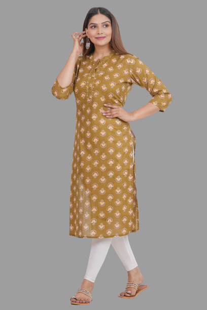House of RP Women's Brown Cotton Floral Print Straight Kurta | Grocsy