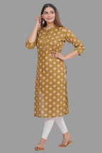 House of RP Women's Brown Cotton Floral Print Straight Kurta | Grocsy