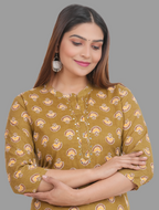 House of RP Women's Brown Cotton Floral Print Straight Kurta | Grocsy