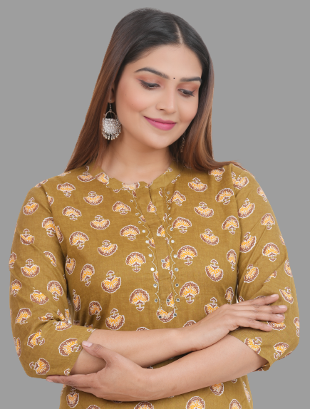 House of RP Women's Brown Cotton Floral Print Straight Kurta | Grocsy