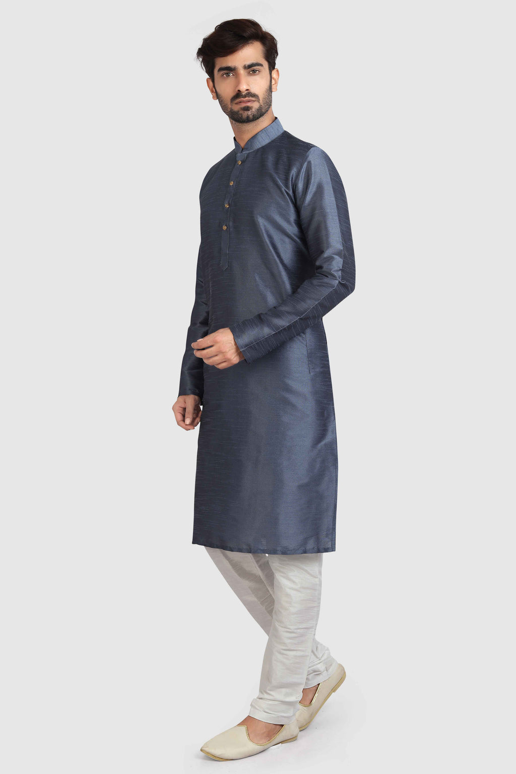 Raivat Ethnic Art Silk Kurta Pajama In Dark Grey Colour | Grocsy