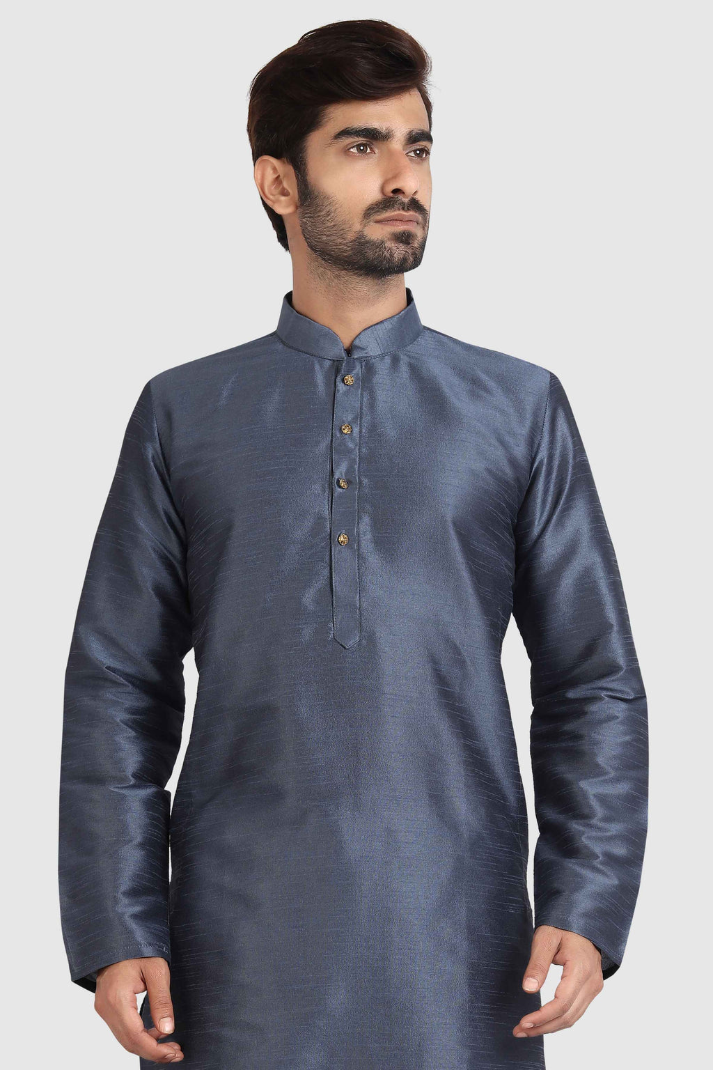 Raivat Ethnic Art Silk Kurta Pajama In Dark Grey Colour | Grocsy