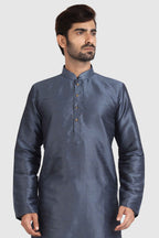 Raivat Ethnic Art Silk Kurta Pajama In Dark Grey Colour | Grocsy