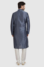Raivat Ethnic Art Silk Kurta Pajama In Dark Grey Colour | Grocsy