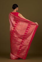 Monjolika Fashion Light Pink Banarasi Silk Blend SareeIn Classic Paisley & Rich Zari Pallu Comes With Unstitched Blouse | Grocsy