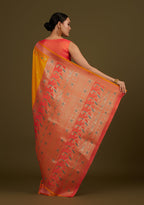 Monjolika Fashion Yellow Banarasi Silk Blend SareeIn Classic Paisley & Rich Zari Pallu Comes With Unstitched Blouse | Grocsy