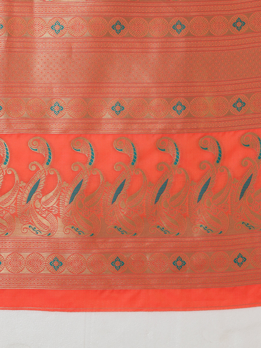 Monjolika Fashion Yellow Banarasi Silk Blend SareeIn Classic Paisley & Rich Zari Pallu Comes With Unstitched Blouse | Grocsy