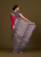 Monjolika Fashion Pink Banarasi Silk Blend SareeIn Classic Paisley & Rich Zari Pallu Comes With Unstitched Blouse | Grocsy