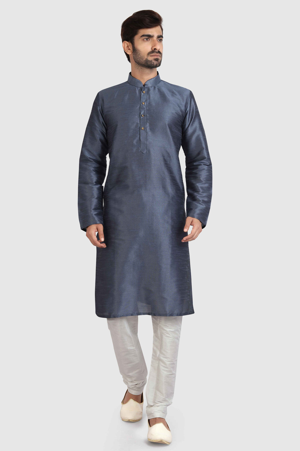 Raivat Ethnic Art Silk Kurta Pajama In Dark Grey Colour | Grocsy